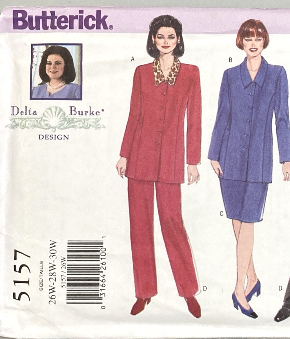 Butterick 5157 Delta Burke Womens Jacket Skirt Pants Plus Sz 26W-30W UNCUT